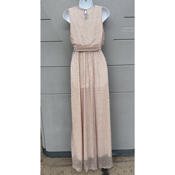 Baltic Born Sparkle Pale Pink Glitter Sleeveless Side Slit Maxi Dress Wedding M - Picture 4 of 12